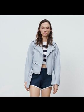 ZARA Light Blue faux lea jacket